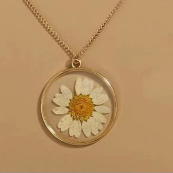 Darling Daisy Genuine Pressed Preserved Dried Gold Flower Floral Summer Necklace - Picture 6 of 16
